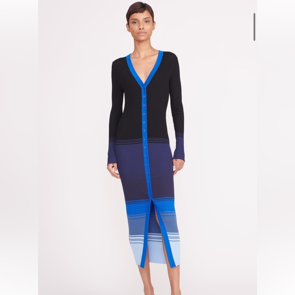 STAUD Long Sleeve Dress in Black and Blue